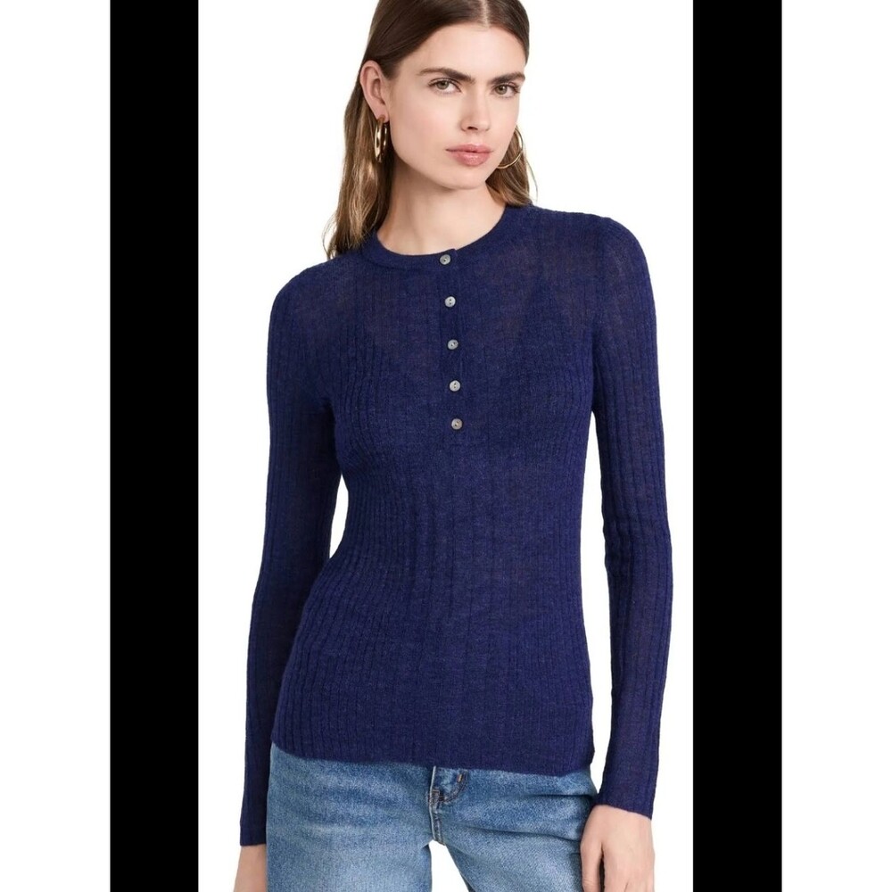 Madewell Spacedye Lightweight Alpaca Madison Henley Women's Sweater Navy Blue XS